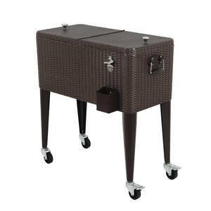 80 qt. Stainless Steel Outdoor Patio Rolling Cooler in Brown, Ice Chest Cart with Bottom Shelf