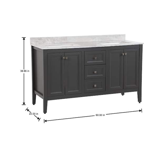 Darcy 61 in. Double Sink Shale Gray Bath Vanity with Winter Mist Cultured Marble Top (Assembled)
