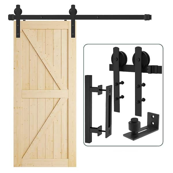 6.6 ft./79.2 in. Matte Black I-Shaped Sliding Single Barn Door Hardware Kit with Square Handle