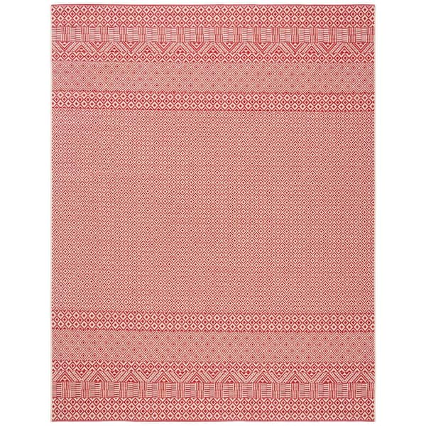 SAFAVIEH Courtyard Beige/Red 8 ft. x 10 ft. Tribal Striped Diamonds Indoor/Outdoor Patio  Area Rug