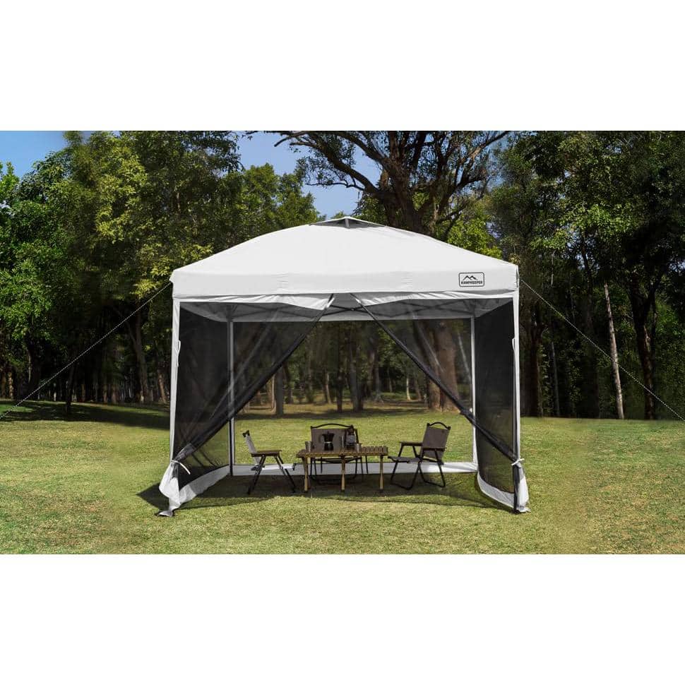 White 10 ft. x 10 ft. Outdoor Pop-Up Canopy Tent with Black Mesh Walls and Roller Bag