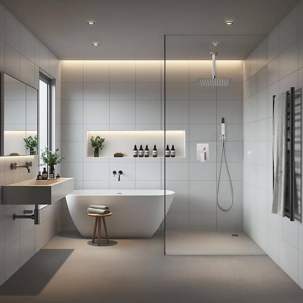 Rainfall 1-Spray Square Ceiling Mount Shower System Shower Head with Handheld in Brushed Nickel (Valve Included)