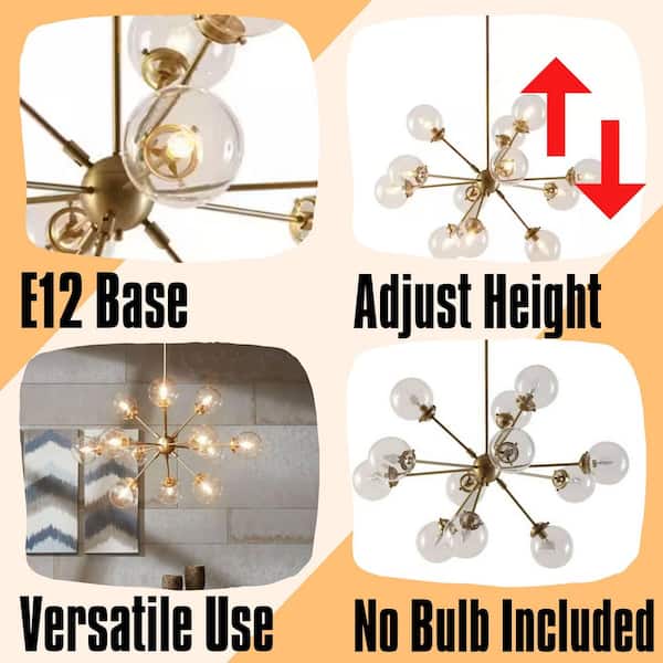 Versailles Series 12-Light Polished Antique Gold with Clear Oversized Globe Luxurious Round Chandelier for Living Room