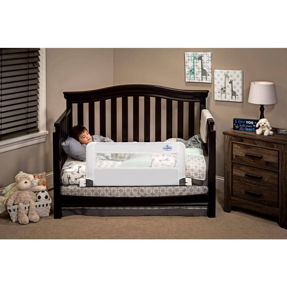 White Steel Swing Down Crib Rail with Safety Anchor