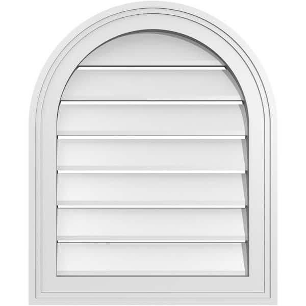 Ekena Millwork 18" x 22" Round Top Surface Mount PVC Gable Vent: Functional with Brickmould Frame