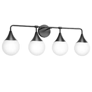 33 in. 4 Light Black Vanity Light with Milk White Globe Glass Shade Modern Bathroom Lighting Fixtures