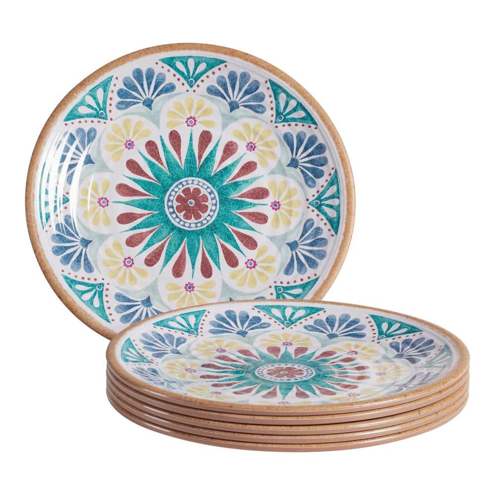 Azria Melamine Dinner Plates in Multicolor Medallion (Set of 6)