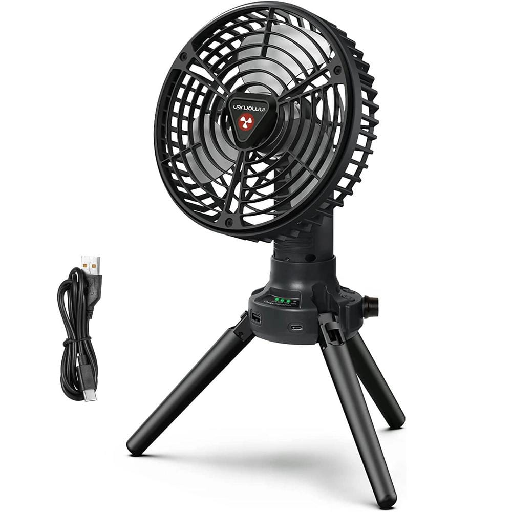 6 in. 4 Fan Speeds Desk Fan Black, 10400mAh Battery Powered with Power Bank
