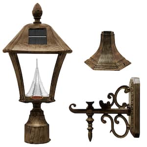 Baytown Weathered Bronze Outdoor Solar Post Light with 3in Fitter Pier and Wall Sconce Mounts and Bright/Warm White LED
