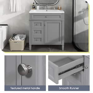 Ami 30 in. W x 18 in. D x 33 in. H Single Sink Freestanding Bath Vanity in Gray with White Resin Top (Tip-Out Drawer)