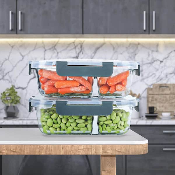 Borosilicate Glass Meal Prep Containers with Lids 2 Compartments Airtight Food Storage Boxes 10-Pack Safe for Microwave