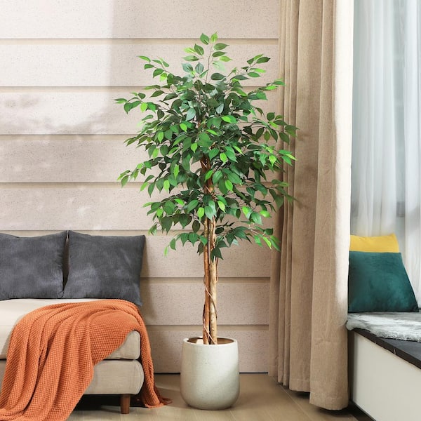 Artificial Tree in Modern Geometric Pattern Planter, Fake Ficus Silk cheapest Tree, Artificial Plant for Indoor and Outdoor Home Decoration