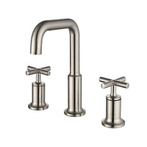 8 in. Widespread Double Handles Three Holes Bathroom Faucet with Handles in Brushed Nickel