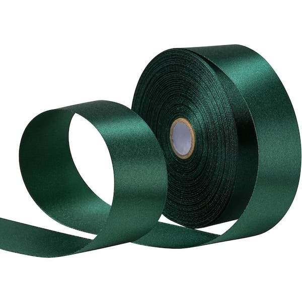 Solid Satin Dark Green Ribbon 1.5 in. 50 yds. Polyester for Gift Wrapping Bow Floral Bouquets Party Decoration