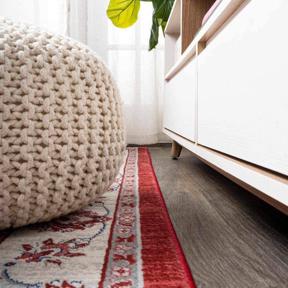 Red and Cream Synthetic Reversible Runner Rug, 4.3" x 36.61"