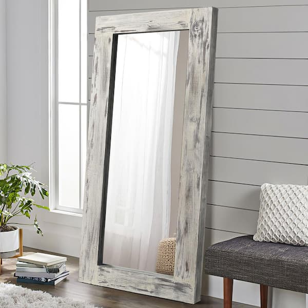 NEUTYPE 71 in. x 32 in. Rustic Rectangle Framed White Floor Leaning Mirror 1-Piece