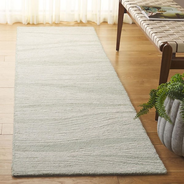 Metro 2 ft. x 8 ft. Sage/Ivory Abstract Waves Runner Rug