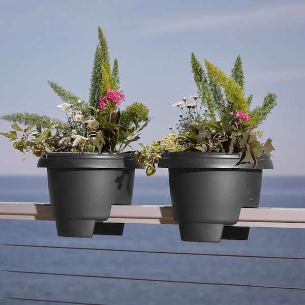 Bloem 12 in. Plastic Planter Charcoal Gray Deck Balcony Rail