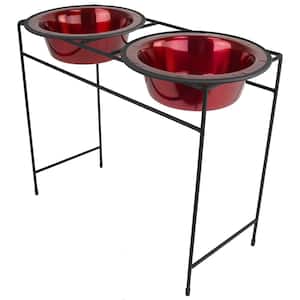 10 Cup Modern Double Diner Feeder with Dog Bowls, Candy Apple Red