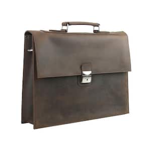 15 in. Slim Full Grain Leather Briefcase Laptop Bag with Latch Lock