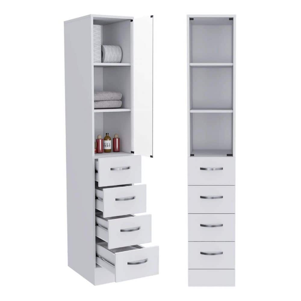 11.97 in. W x 17.56 in. D x 68.29 in. H Bathroom Storage Wall Cabinet in White
