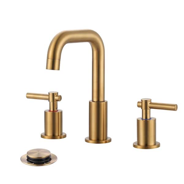 ALEASHA Glide 8 in. Widespread Double Handle Bathroom Faucet in Gold