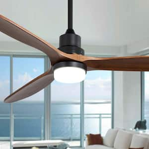 60 in. W Indoor Remote Contral Noiseless Walnut Ceiling Fan with Light in Black Frame