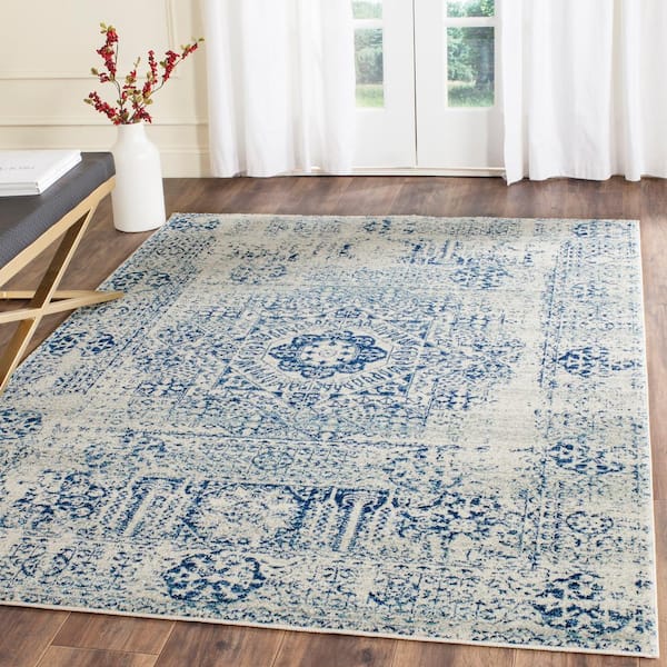 Evoke Ivory/Blue 7 ft. x 9 ft. Distressed Medallion Area Rug
