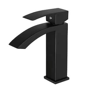 Single Handle Single Hole Waterfall Bathroom Faucet with Valve Modern Zinc Alloy Bathroom Basin Taps in Matte Black