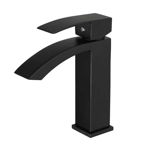 AIMADI Single Handle Single Hole Waterfall Bathroom Faucet with Valve Modern Zinc Alloy Bathroom Basin Taps in Matte Black