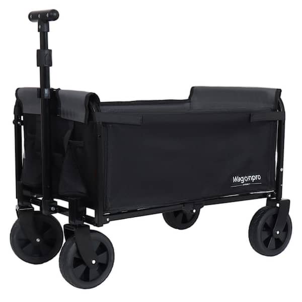 2.12 cu. ft. Steel All-in-One Foldable Garden Cart: with Bench Seat, Storage Compartment and Dog Leash, Black/Gray