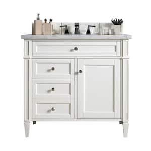 Brittany 36.0 in. W x 23.5 in. D x 34 in. H Bathroom Vanity in Bright White with Carrara Marble Marble Top