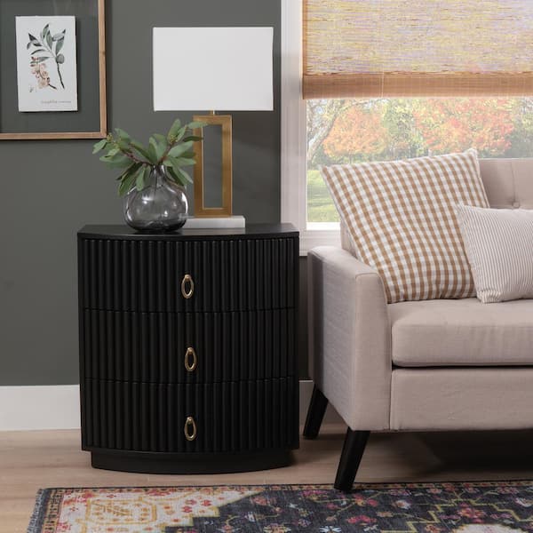 Linon Home Decor Cassen Black 3-Drawer 24 in. W Nightstand