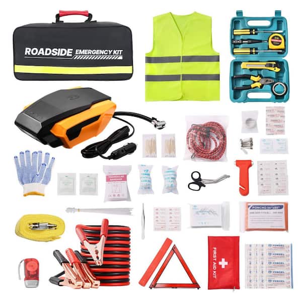SKYSHALO 2-in-1 Car Emergency Kit with Jumper Cables, 32-Piece