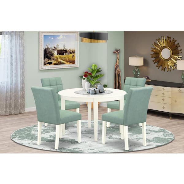 East West Furniture 5-Piece Linen White Solid Wood Top - Round Dining Room Set - Seats-4