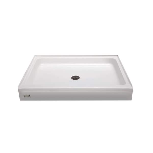 JACUZZI PRIMO 60 in. L x 34 in. W Alcove Shower Base with Center Drain in White