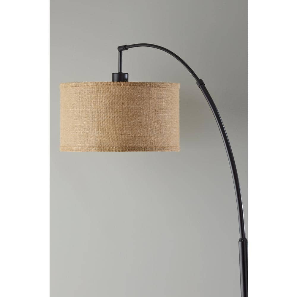 Antique Bronze Burlap Arc Floor Lamp with Drum Shade
