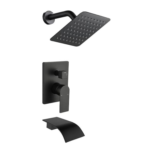 Single Handle 1-Spray Tub Shower Faucet Handheld Combo with Valve 1.8 GPM with Pressure Balance in Black