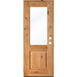 36 in. x 96 in. Rustic Knotty Alder Wood Clear Glass Half-Lite Clear Stain Left Hand Inswing Single Prehung Front Door
