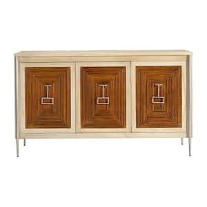 Abita Cream and Honey Wood Top 61 in. Credenza with 3-Doors Fits TV's up to 55 in.