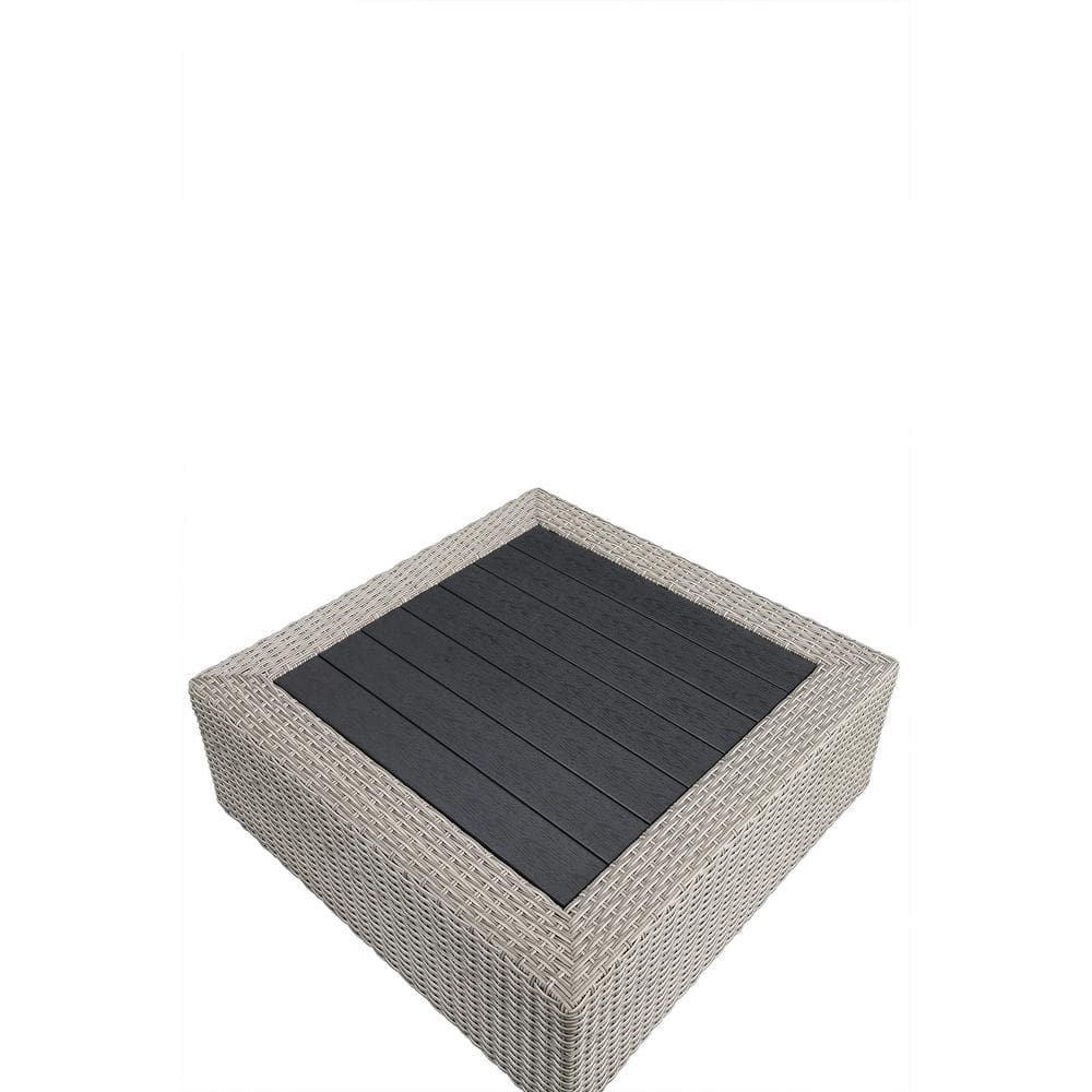 Salena Beige Fabric and Gray Wicker Patio Sectional with Cocktail Table