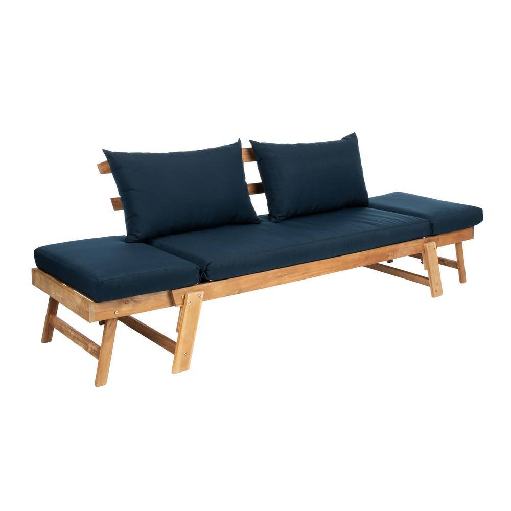 Natural Acacia Wood Daybed with Navy Cushions