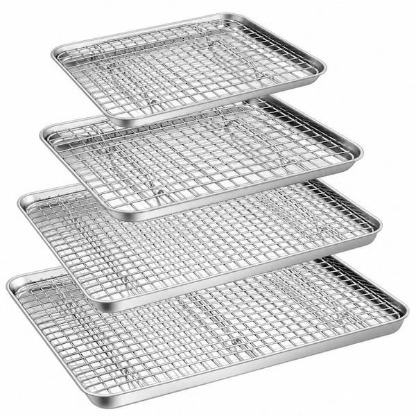 16 in. 12.5 in. 10.4 in. 9 in. Cooling Racks Sets with Stainless Steel Cookie Sheets Oven Baking Pans Trays (8-Pack)