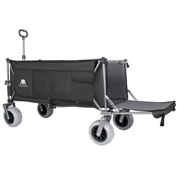 10 cu. ft. Steel Black Folding Utility Wagon Garden Cart w/ Opened Tailgate & Side Pocket