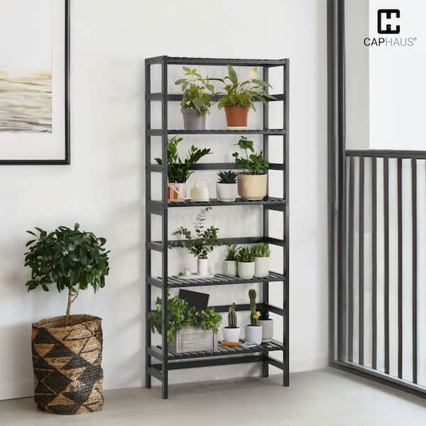 CAPHAUS 57.6 in. Tall Black Bamboo 5-Shelf Free Standing Bookcase