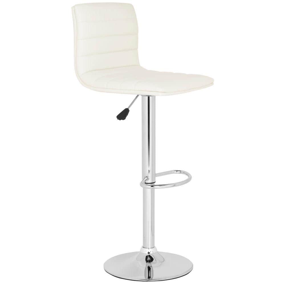 Transitional Swivel Adjustable Bar Stool in Chrome & White Leather