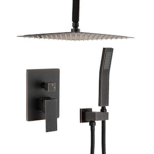 2-Spray Patterns 10 in. Ceiling Mount Square Rainfall Dual Shower Heads with Handheld in Oil-Rubbed Bronze-10 in.
