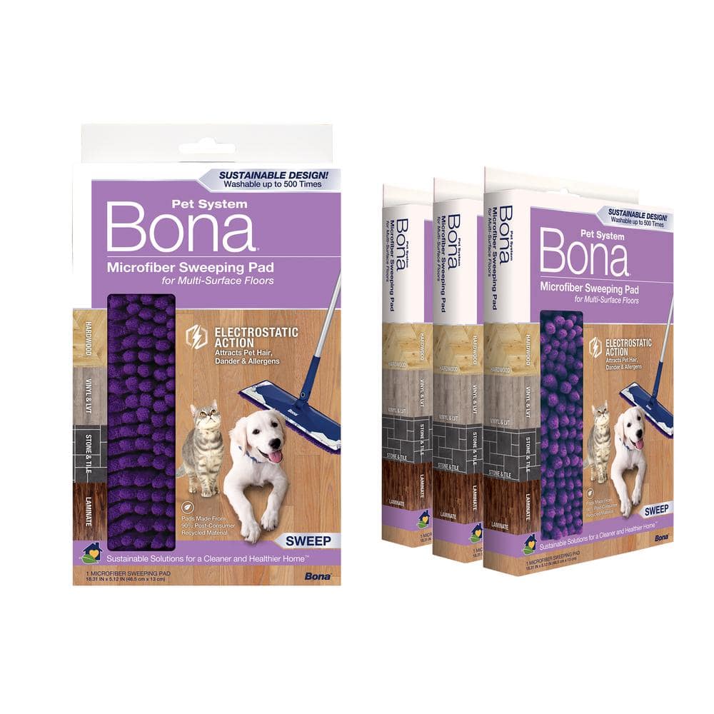 Bona 17 in. Microfiber Mop Pet System Sweeping Mop Refill Pad (4Pack