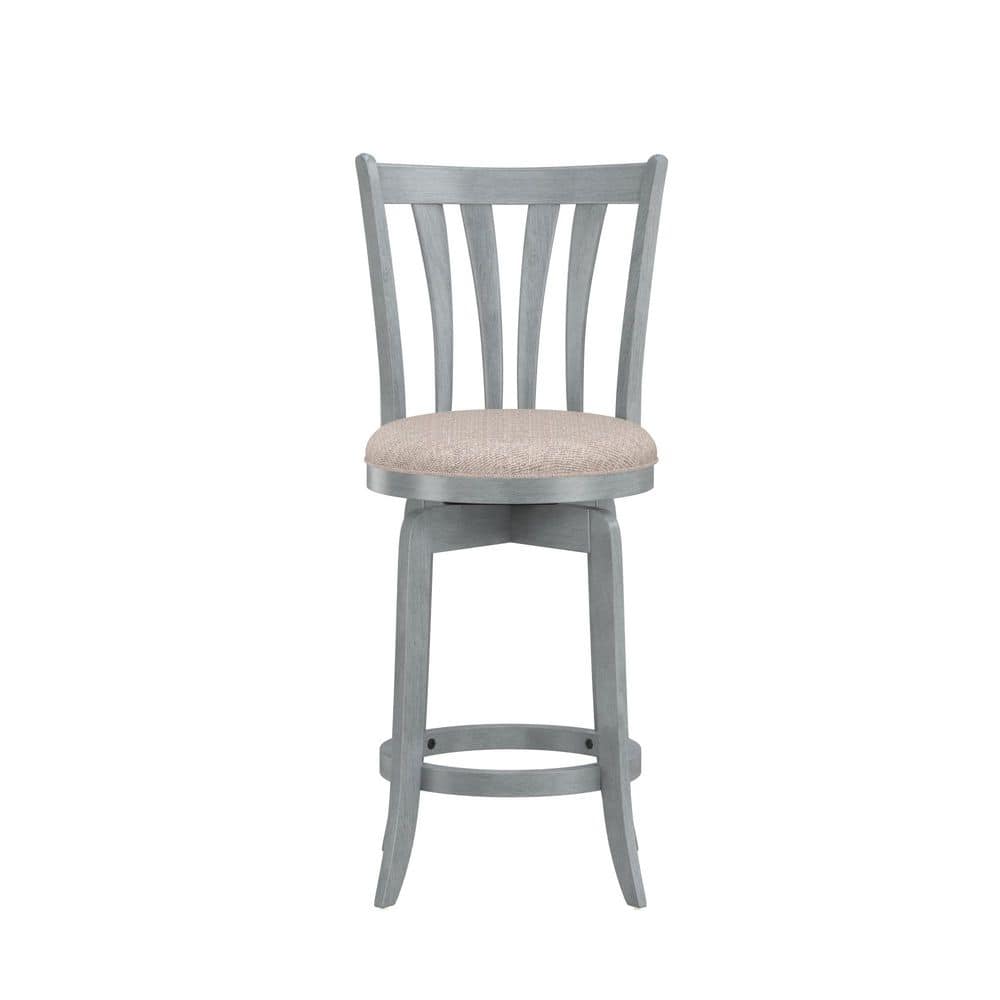 37" Blue Wire Brush Swivel Wood Counter Stool