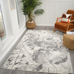 Avant Ivory Gray 3 ft. x 9 ft. Abstract Runner Rug